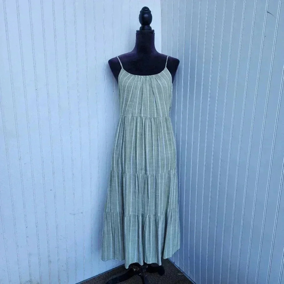 Robbie Bee Green White Stripe Strap Rayon Maxi Dress Tank Sz PM - Picture 1 of 14